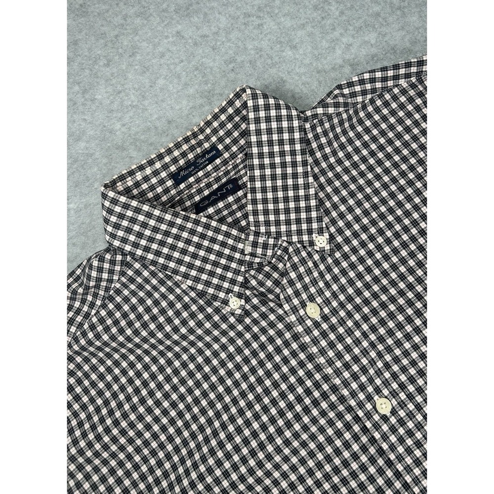 GANT Micro Tartans Plaid Button-Down Shirt Black White Cotton Men's Large